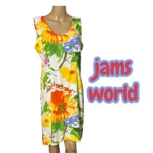 Vtg Jams World dress, sundress,hibiscus,floral ,Hawaiian, Sz L ,EC
